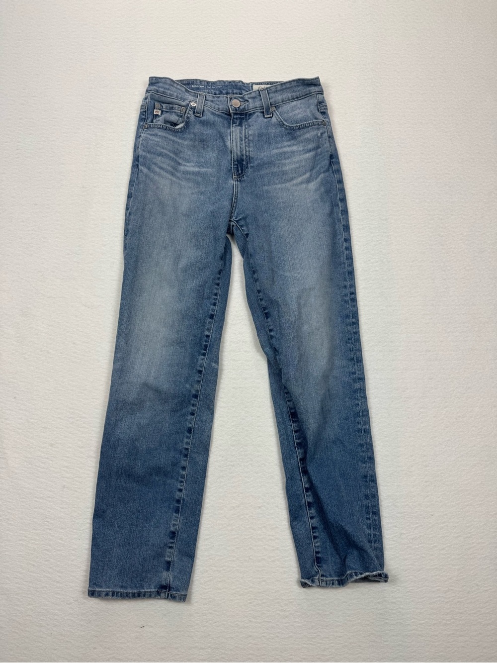 AG Saige Crop High Rise Straight Ankle Jeans Medium Wash Whisper Size 27